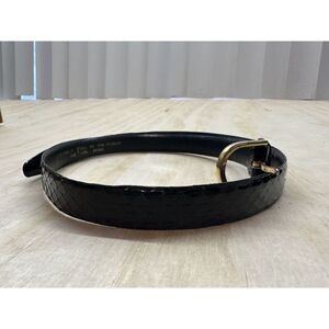 Macys Genuine Snake Skin Skinny Black Belt Large Brass Buckle